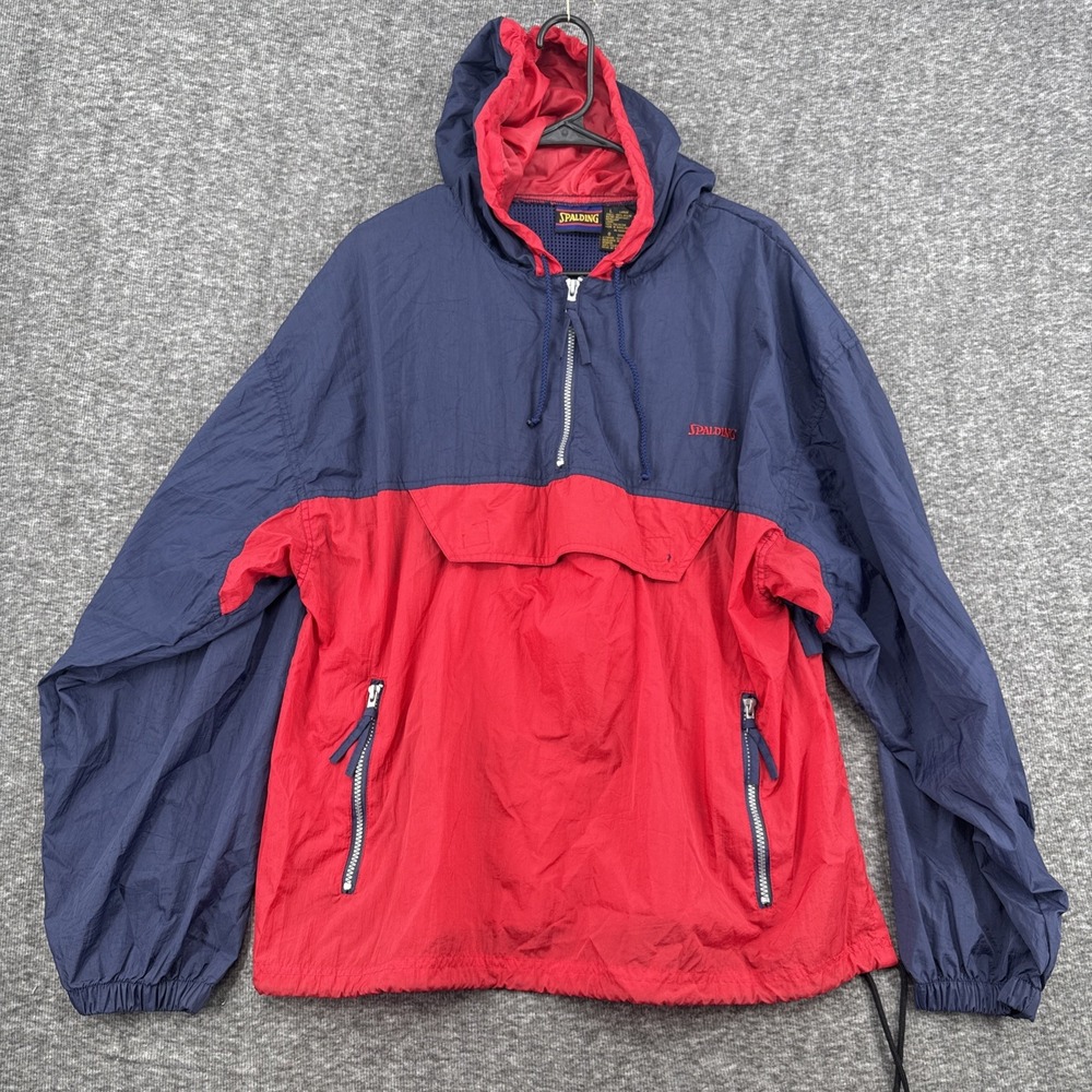 Vintage Spalding Colorblock Anorak Windbreaker Mens Large Navy Red Hooded 90s
